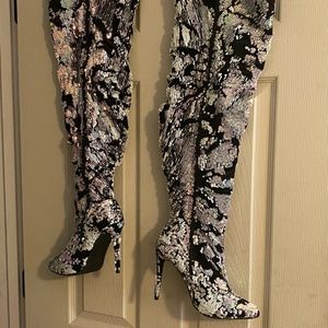 Thigh High Glitter black and white boots. Size 10 in women,